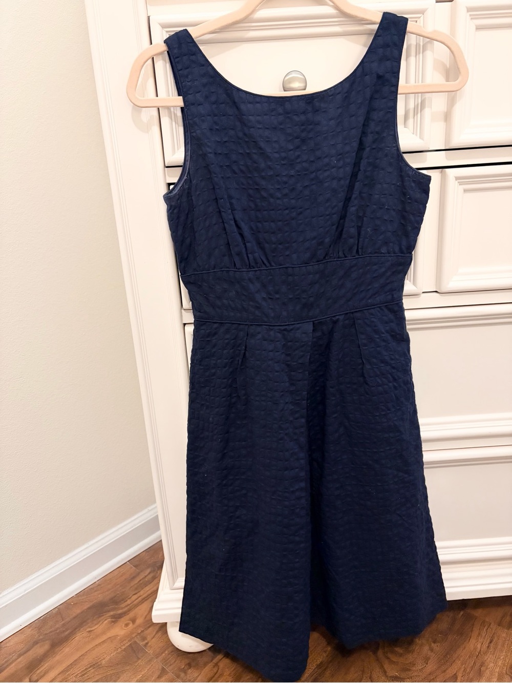 J.CREW Navy Fit and Flare Textured Dress